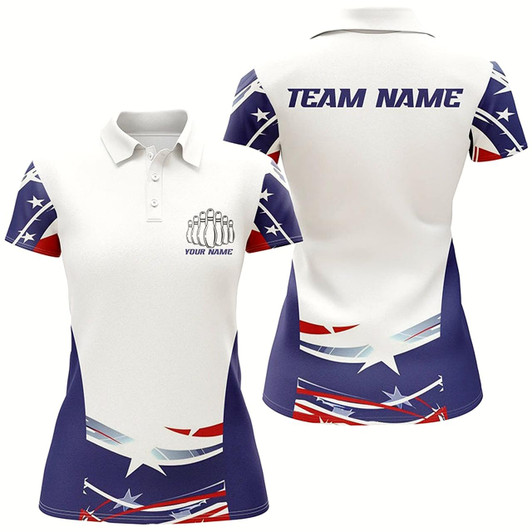Goofygear Personalized Patriotic Bowling Shirts For Women, Ameircan Flag Bowling Team Jersey Styles Style 1