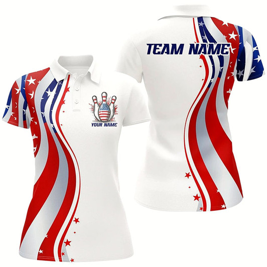 Goofygear Personalized Patriotic Bowling Shirts For Women, Ameircan Flag Bowling Team Jersey Styles Style 2