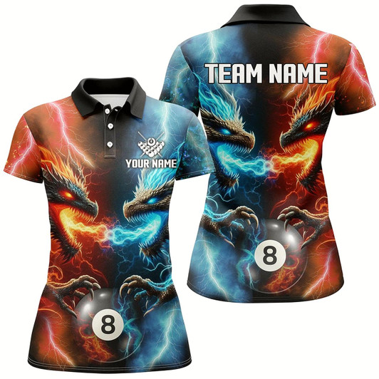 Goofygear Orange And Blue Billiards 8 Ball Custom Dragon Pool Shirts For Women Best Billiard Team Shirts Jersey
