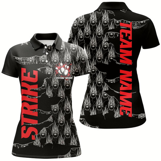 Goofygear Customize Name Strike Bowling Shirts For Women, Flame Bowling Balls Bowler Outfits Red