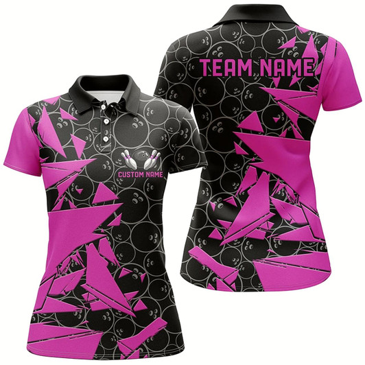 Goofygear Custom Pink Bowling Team Shirts For Women, Bowling Ball Pattern Bowlers Outfits Style 2