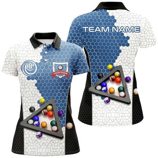 Goofygear Personalized Billiards Balls Women Billiard Shirts, Custom Team Name Billiard Pool Shirts Blue