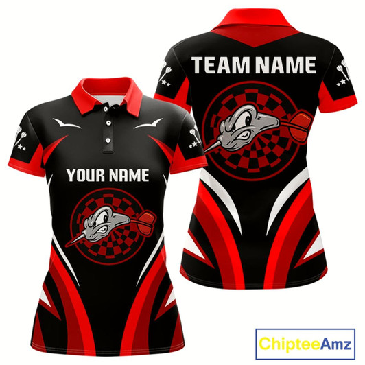 Goofygear Red Darts Arrow & Dartboard Funny Darts Shirt For Women - Custom Team & Player Name