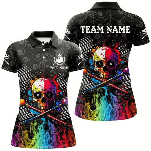 Goofygear Personalized Colorful Skull Fire Billiard Shirts For Women Custom 8 Ball Pattern Billiard Jerseys