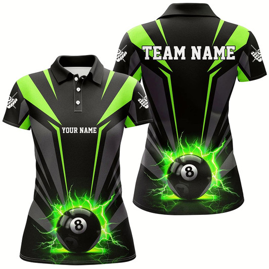 Goofygear Personalized Lightning 8 Ball Pool Billiard Shirts For Women Custom Green Billiard Team Jerseys
