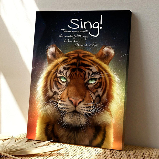 Sing And Tell Everyone About The Wonderful Things He Has Done Canvas Wall Art Featuring Bible Verse And Scripture For