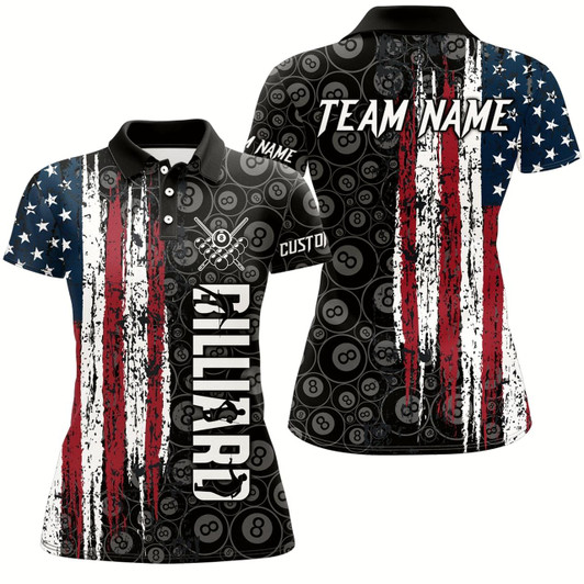 Goofygear Retro American Flag 8 Ball Pool Billiard Shirts For Women Custom Team Patriotic Billiard Jerseys