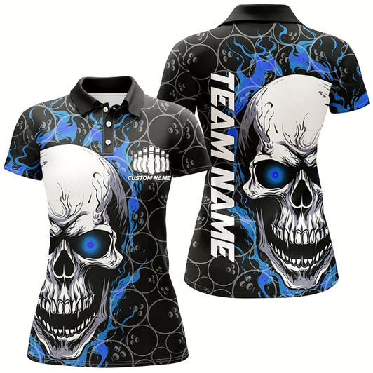 Goofygear Personalized Skull Bowling Shirt For Women Custom Team'S Name Flame Bowler Jerseys Blue Style 2
