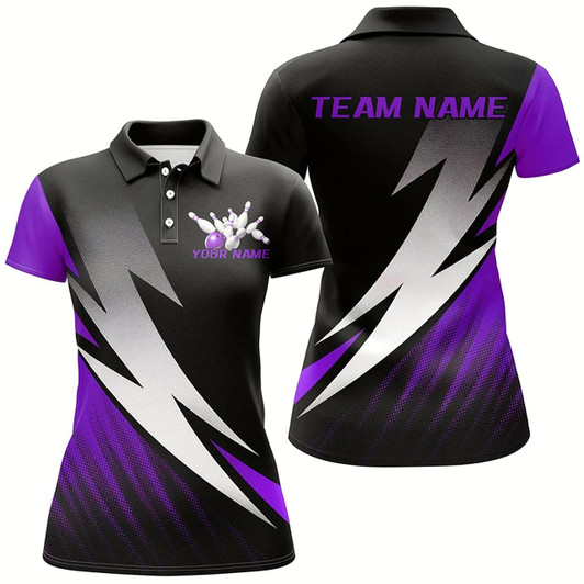 Goofygear Black And Purple Custom Bowling Jerseys, Bowling Team Shirts For Women Bowling Outfits