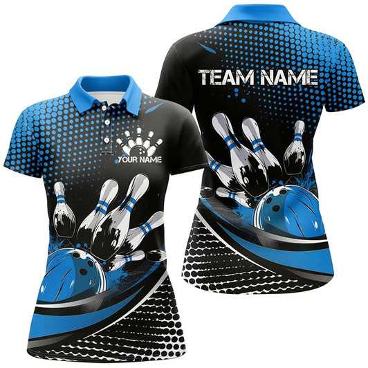 Goofygear Black And Blue Custom Bowling Team Jerseys, Bowling League Shirts For Women, Bowlers Outfits Style 2