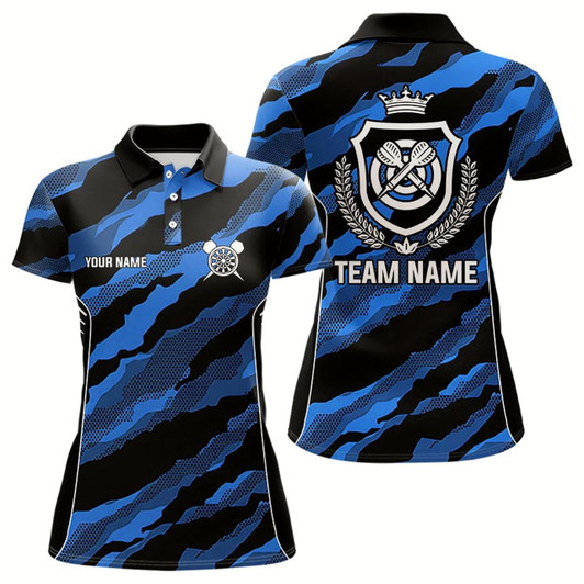 Goofygear Blue Camo Darts Shirts With Pocket Option For Women Custom Darts Team Jersey