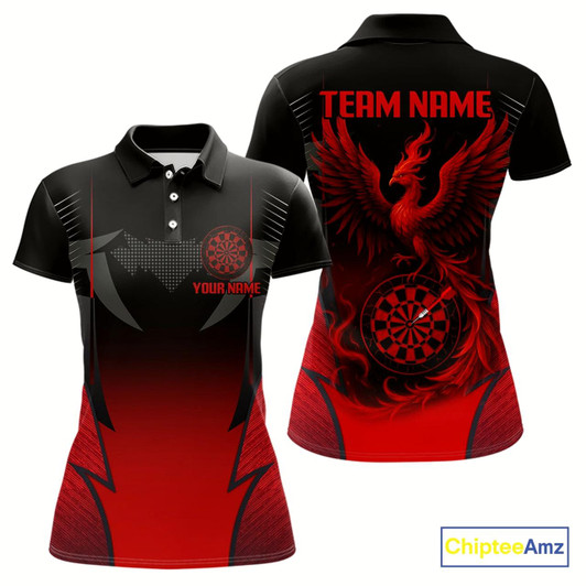 Goofygear Custom Dart Team Shirt With Black Maroon Phoenix For Women - Personalized Name & Team