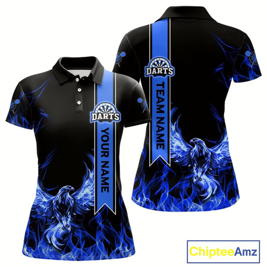 Goofygear Custom Blue Flames Eagle Dart Shirts For Women Eagle Dart Team Jerseys Personalized