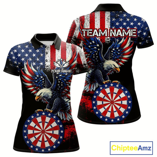 Goofygear Personalized Patriotic Eagle Dartboard Jersey For Women Custom American Flag Darts Team Shirt
