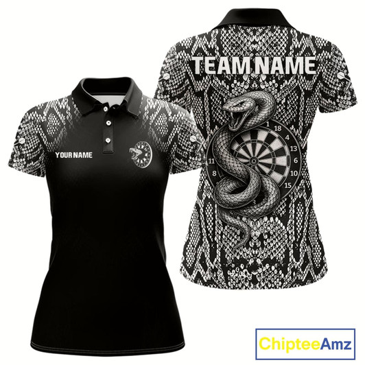 Goofygear Grey Snake & Reptile Skin With Striking Dartboard Darts Shirt For Women - Custom Team Name