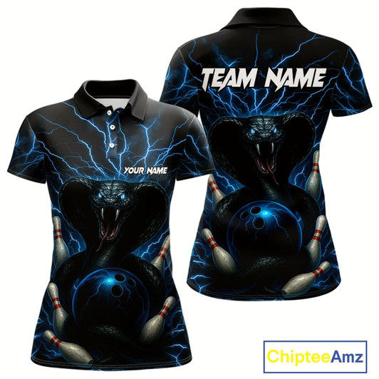 Goofygear Personalized Blue Thunder Lightning Cobra Snake Women Bowling Shirt Custom Name Bowling Team Jersey