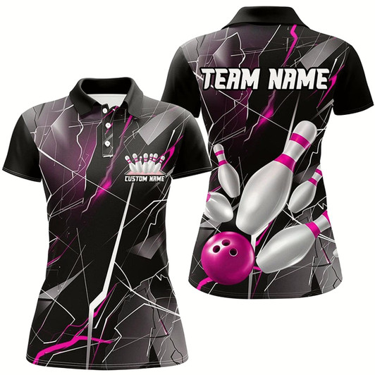 Goofygear Pink Thunder Lightning Custom Bowling Team Shirts For Women, Strike Bowling Jerseys