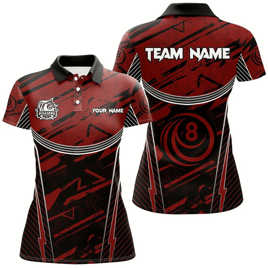 Goofygear Personalized Red Grunge Billiard Shirts For Women Custom Billiards Ball 8 Jerseys Team Shirts