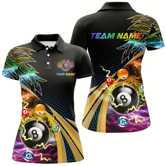 Goofygear Personalized Colorful Flame 8 Ball Billiard Shirts For Women, Cool Billiard Team Shirts Pool Jerseys