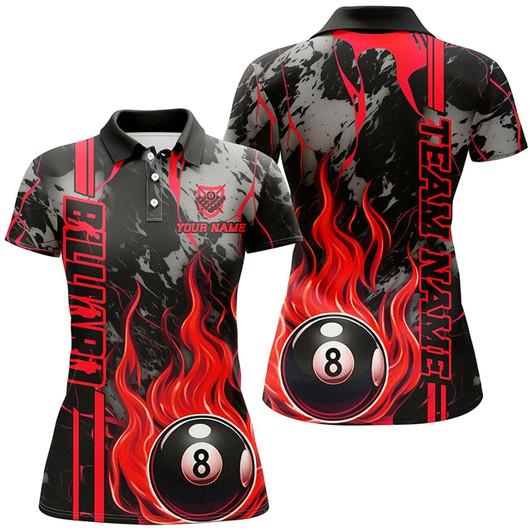 Goofygear Personalized Flame 8 Ball Billiard Shirts For Women Best Billiard Team Shirts, Pool Jerseys Red