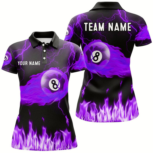 Goofygear Personalized Purple 8 Ball Flame Thunder Lightning Billiard Shirts For Women, Pool Team League Shirts