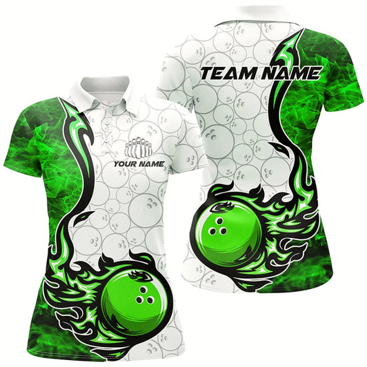 Goofygear Custom Green Flame Bowling Shirts For Women Bowling Pattern Bowling Team Jerseys Bowlers
