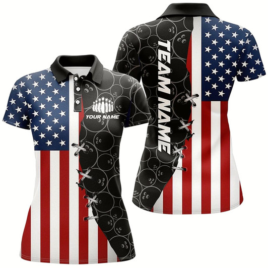 Goofygear Us Flag Custom Bowling Team Shirts For Women Bowling Ball Pattern Patriotic Gifts