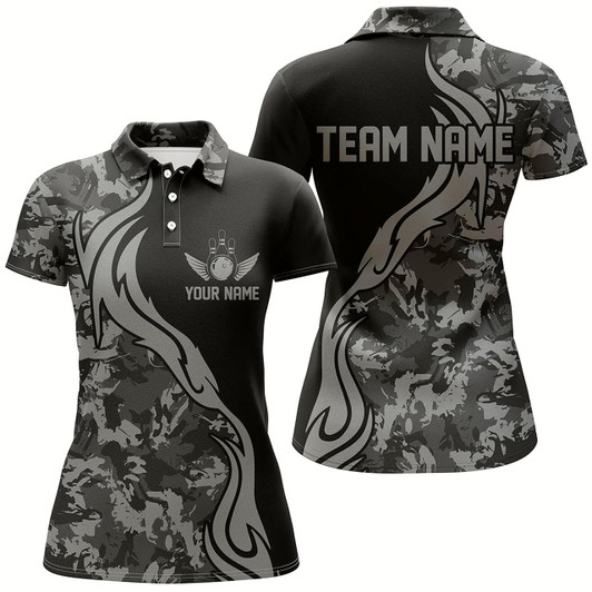 Goofygear Personalized Gray Camo Bowling Shirts For Women Custom Bowling Team Jerseys Bowlers Outfits