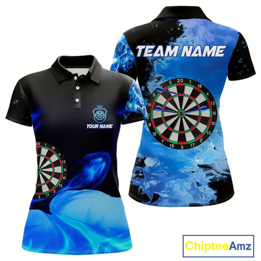 Goofygear Custom Black And Blue Darts Shirt With Pocket Option For Women, Darts Jersey