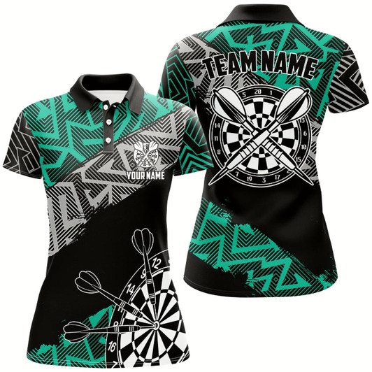 Goofygear Custom Darts Shirts For Women Personalized Zig-Zag Pattern Dart Jerseys, Cool Dart Shirts Turquoise