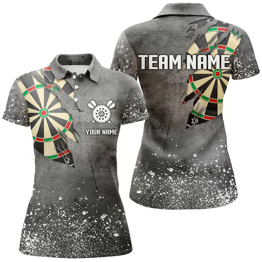 Goofygear Custom Grunge Grey Darts Board Shirts For Women, Personalized Darts Shirts Design Best Darts Jerseys