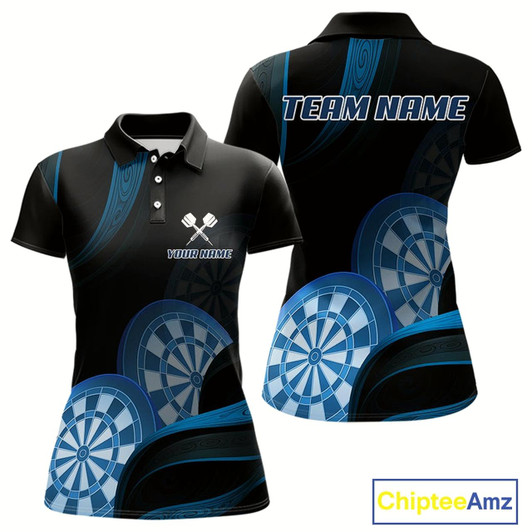 Goofygear Three Blue-Dartboard 3D Tribal Darts Shirt For Women - Custom Name & Team Jersey