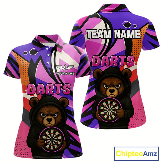 Goofygear Bear Hoodie Funny Women'S Dart Shirt Colorful Dart Team Shirt - Custom Name Players