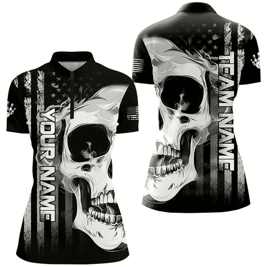Goofygear Personalized Skull Bowling Shirt For Women Custom Teams Name American Flag Bowler Jerseys