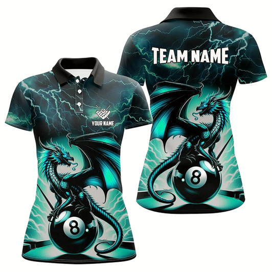 Goofygear Lightning Thunder Dragon Custom Turquoise 8 Ball Pool Shirts For Women, Billiard Team League Jerseys