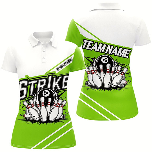 Goofygear Green Strike Bowling Shirts For Women, Custom Team Name Bowling Jerseys Bowlers Outfits