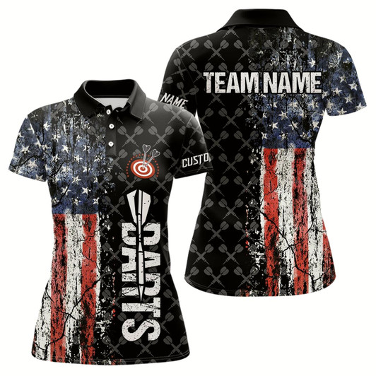 Goofygear Grunge Vintage American Flag Custom Retro Dart Shirts For Women, Pride Team Patriotic Dart Jerseys Style 1