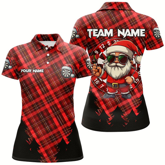 Goofygear Funny Christmas Santa Custom Red Plaid Pattern Dart Shirts For Women, Christmas Darts Outfit Jerseys Style 1
