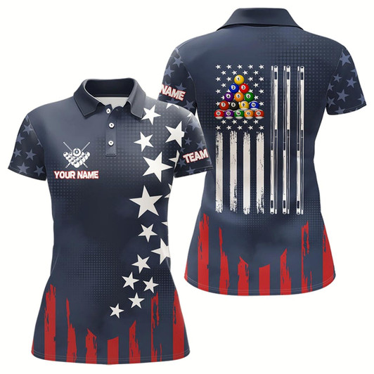 Goofygear Personalized American Flag Blue Navy Billiard Shirt For Women Custom Patriotic Billiard Pool Jerseys