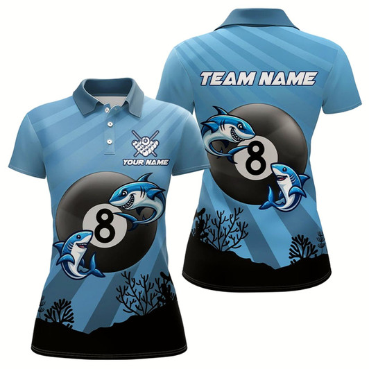 Goofygear Personalized Shark 8 Ball Pool Blue Women Billiard Shirts Custom Funny Billiard Shirts Pool Jerseys
