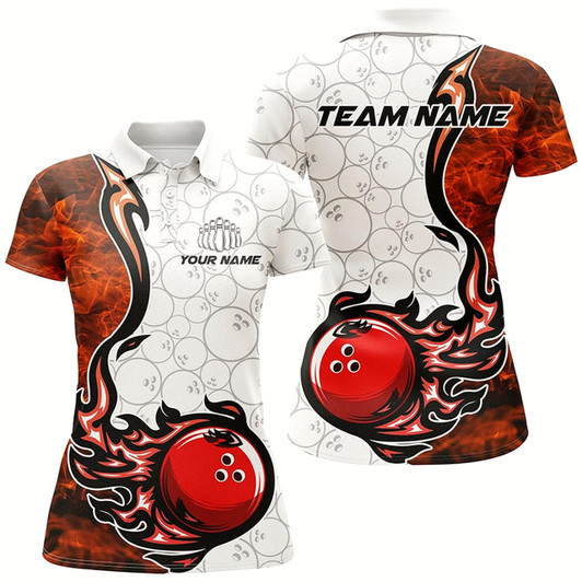 Goofygear Custom Flame Bowling Shirts For Women Bowling Ball Pattern Bowling Team Jerseys For Bowlers