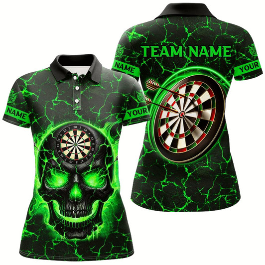 Goofygear Personalized Fire Flame Skull Magma Pattern Women Darts Shirts, Dart League Shirts Team Jerseys Blue Style 1