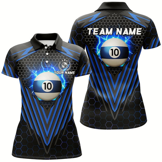 Goofygear Personalized Blue 10 Ball Pool Lightning Custom Billiard Shirt For Women, Team League Billiard Jersey