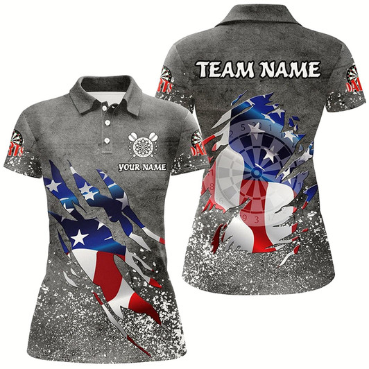 Goofygear Personalized Grey Grunge American Flag Darts Shirts For Women Custom Patriotic Darts Team Jerseys Style 1