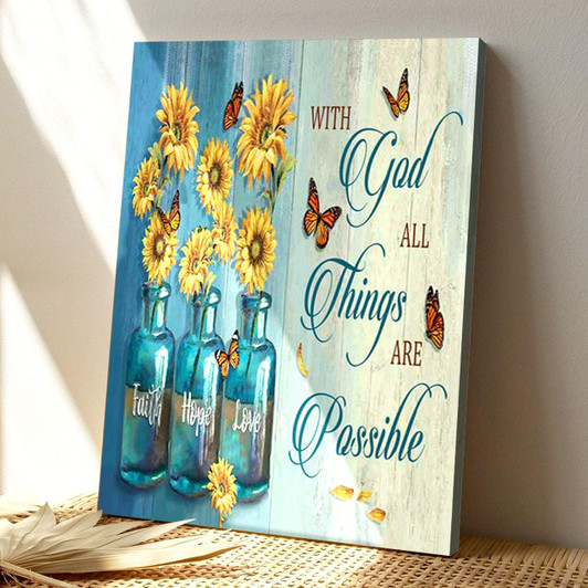 With God All Things Are Possible Floral Canvas Wall Art Featuring Bible Verse And Scripture For Christian Gifts