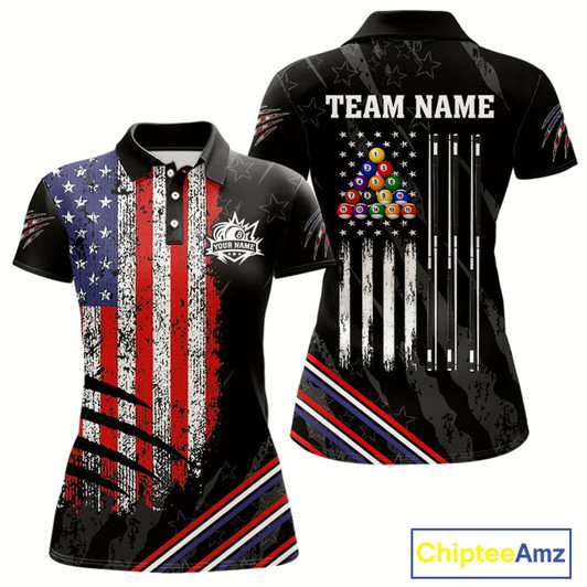 Goofygear Personalized American Flag Billiard Shirt For Women Custom Grunge Vintage Patriotic Pool Team Jersey