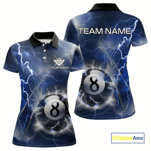 Goofygear Personalized Blue Thunder Lightning 8 Ball Billiard Shirt For Women Custom Pool Team Jerseys