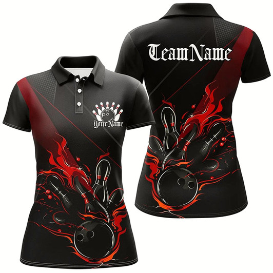 Goofygear Custom Bowling Uniforms Black And Red Bowling Flame Shirts For Women Bowling Team Jerseys