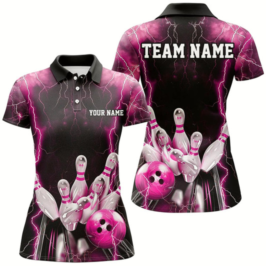 Goofygear Black And Pink Thunder Lightning Custom Bowling Shirts For Women, Team Jerseys Bowlers Gift