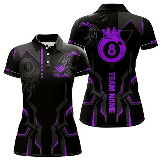 Goofygear Customized 8 Ball Pool Crown Women Billiard Shirts, Purple And Black Billiard Team Shirts Pool Jersey